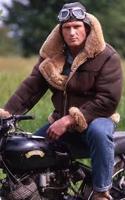 Man In Vintage Style Bomber Jacket On Bike Flying Jacket Bomber Jacket Vintage Sheepskin Jacket