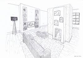Interieurontwerp Schets Woonkamer Haard Hout Interieurschets Schets Schetsen