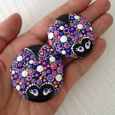 Easy ladybug rock painting ideas you'll love to try! Set Of 2 Purplelicious Ladybugs Painted Stone Fairy Garden Mandala Rock Art Ladybug Rocks Painted Rocks