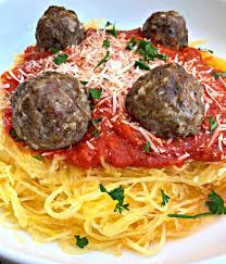 Keto Low Carb Spaghetti Squash Pasta With Marinara Sauce And Meatballs Is A Quick And Easy Alternative Recipe Perf Spaghetti Squash Pasta Squash Pasta Marinara