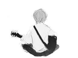 Black And White Anime Boy With Guitar Anime Boy With Guitar Seniman Animasi Kartun