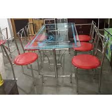 If so, this 110cm dining table set tempered glass dining table with 4pcs chairs is highly recommended to you. Glass Stainless Steel Designer Glass Dining Table Set Rs 22000 Set Id 21327876012
