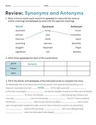 Students are given 2 lists of 21 words. Review Synonyms And Antonyms Worksheet Education Com