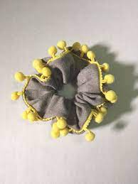 Handmade Pompon Hair Scrunchie Hairscrunchie Unique Hair Scrunchie With Yellow Dido2322 Handma Diy Hair Scrunchies Scrunchies Diy Diy Hair Accessories