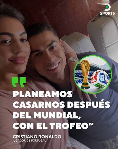 LA CONFIANZA DEL BICHO! 🔥⁣ ⁣ 🇵🇹🏆 Cristiano Ronaldo anticipó su idea de  casarse con Georgina Rodríguez luego de la Copa Mundial de la FIFA 2026™,  certamen que, según el delantero, ganará