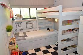 Designed Small Kids Room For Two Children Black And White Floor Small Kids Room Room For Two Kids Tiny Kids Room