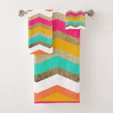 Bath towel sets for drying off in style. Summer Retro Boho Orange Gold Burlap Turquoise Geo Bath Towel Set Pink Gifts Style Ideas Cyo Unique Bath Towels Towel Set Bath Towel Sets