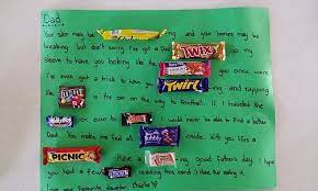 It is celebrated on the third sunday of june here in the our magazine is written by young people from the uk. Greatest Father S Day Card Ever Australian Daughter Writes Note With Chocolate Bars Daily Mail Online