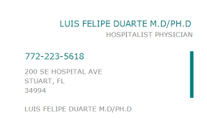Diese statistik zeigt in der detailansicht die bisherigen stationen von luis duarte. 1902251721 Npi Number Luis Felipe Duarte M D Ph D Stuart Fl Npi Registry Medical Coding Library Www Hipaaspace Com C 2021