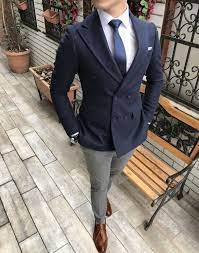 Terziademaltun Italyan Stil Erkek Slim Fit Kadife Kase Blazer Lacivert Tek Ceket T3085 Takim Elbise Erkek Moda Tarzlari Erkek Gunluk Giyim