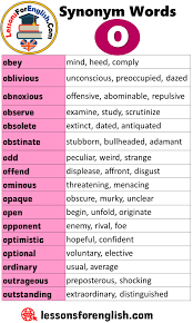 Synonym Words Starting With O English Vocabulary Obey Mind Heed Comply Oblivious Unconscious Pre English Vocabulary Words Learn English Words Writing Words