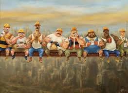 Construction Workers Lunch Atop A Skyscraper Happy Labor Day Funny Illustration Digital Artists