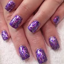 Dark purple and white design for short nails. 55 Best Purple Nail Art Designs
