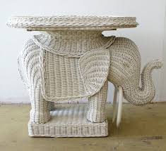 Vintage Wicker Elephant Tray Side Table Hollywood Regency Decorative Wicker Elephant Vintage Wicker Wicker