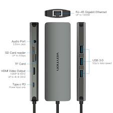 Vention Usb C Hub Type C Hub To Usb 3 0 Thunderbolt 3 Hdmi 3 5mm Audio Rj45 Adapter For Macbook Pro Samsung Galaxy S9 Usb C Hub I Hdmi Usb Hub Chromebook Pixel