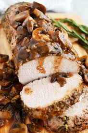 The Best Oven Pork Loin Roast Crispy Herbed Crust Served With A Delicious Mushroom Sau Pork Loin Roast Recipes Oven Roasted Pork Loin Pork Loin Recipes Oven