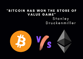 By shannon liao @shannon_liao dec 6, 2017, 4:32pm est. Bitcoin Vs Ethereum Btc Has Won The Store Of Value Game Stanley Druckenmiller Cryptopolitan