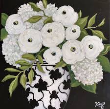 Acrylic Black And White Flower Painting Original Painting Hydrangea Painting Floral Painting Ranunculus Contemporary Floral Wall Art Black And White Fine Art Canvas Hydrangea Painting Floral Painting Flower Art Painting