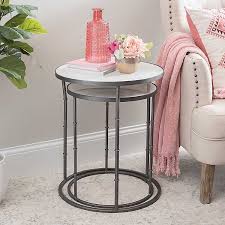 White Marble Nested Accent Tables Set Of 2 Kirklands Marble Tables Living Room Accent Table Marble Tables Design