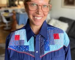 Yugo acolchado reutilizado, camisa vaquera moderna, parches de edredón,  edredón de retazos, camisa, ropa de edredón Vintage, edredón de cabina de  troncos frontal a presión