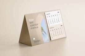 Desk blotter/desktop calendar/table calendar with strong headband and 2 gold hole. Table Calendar Mockup Free Mockups