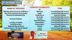 Maybe you would like to learn more about one of these? Holidays October 2020 Also Observances And Events List Swakosh