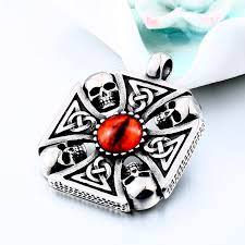 Vintage Cross Skull With Claw Evil Red Eye Necklace Pendant For Men 316 Stainless Steel Viking Jewelry Punk Style Bp8 345 Punk Fashion Viking Jewelry