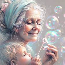 Blowing bubbles with grandma free printable design