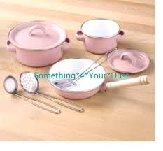 Metal Pots Pans Pink Kitchen Cookware Playset Kids With Cooking Utensils Nb Pink Kitchen Enamel Cookware Kitchen Cookware