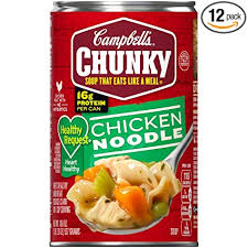Egg noodles, carrots, celery, and chicken are simmered in broth seasoned with basil and oregano. Amazon Com Campbell S Chunky Healthy Request Chicken Noodle Soup 18 6 Ounce Can Packaged Chicken Soups Grocery Gourmet Food