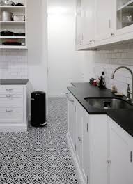 Black And White Mosaic Tile Kitchen Floor Kitchen Floor With Cement Tile By Mosaic House Rosa Pattern In Black And White Private Client Home Kitchen Flooring Mosaic House House Tiles