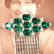Vintage Emerald Green Bridal Hair Comb/dress Sash Brooch, Art Deco  Rhinestone Gatsby 1920s Wedding Headpiece Flapper Gift OOAK Hairpiece