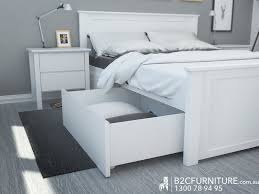 White Queen Bed Frame With Under Bed Storage Drawers Hardwood Natural Brown Ebay White Bed Frame Bed Frame With Drawers White Queen Bed Frame
