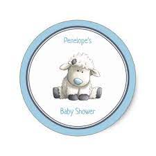 Little Lamb Blue Baby Shower Stickers Baby Gifts Giftidea Diy Unique Cute Baby Shower Stickers Blue Baby Shower Baby Stickers