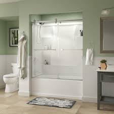 Modern sliding doors made of glass offer a. Delta Lyndall 60 X 58 3 4 In Frameless Contemporary Sliding Bathtub Door In Chrome With Clear Glass 810878 The Home Depot