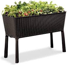 Tips on filling your wooden planter box. Amazon Com Keter Easy Grow 31 7 Gallon Raised Garden Bed With Self Watering Planter Box And Drainage Plug Brown Garden Outdoor