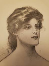 Vintage C Allan Gilbert 1903 Woman pencil Sketch Geo E Newcombe & Co Old  Frame