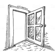 Hand Drawn Vector Drawing Of An Open Door Black And White Sketch On Drawings Tattoo Shop Interior Free Vector Art