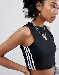 Adidas Crop Tank Top Black Adidas Originals Adidas Originals Adicolor Three Stripe Cropped Top In Black Striped Crop Top Crop Tops Adidas Originals