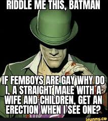 Riddle Me This Batman If Femboys Do A Straight Male With A Wife And Children Get An Erection When I See One