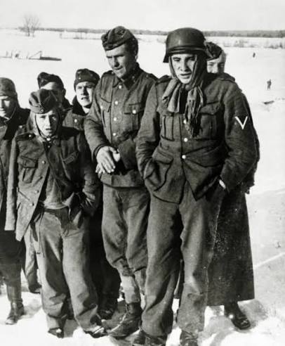 Young German prisoners of war captured during the retreat from Klin,  northeast of Moscow, January 1942. Poorly equipped for the brutal Russian  winter, many German soldiers suffered extreme hardship during the failed