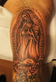 Colored virgin mary tattoo design for shoulder. Skull Virgin Mary Tattoo Tatze Tattoo Ideen Ideen