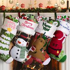 Many companies offer the service of personalizing a christmas stocking with either a name or monogram of three initials. Amazon Com Joyjoz Personalized Christmas Stockings 4packs With 3 Coloured Pens 18 Xmas Big Stockings With Santa Snowman Elk Christmas Tree Handmade 3d Plush For Christmas Decorations Home Kitchen