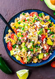 Black Bean And Corn Salad Recipe With Italian Dressing Easy Mexican Pasta Salad With Black Beans Corn Avocado And The Best Creamy Greek Yogurt Dressing Family Mexican Pasta Mexican Pasta Salad Best Pasta Salad