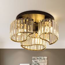 Petals Kitchen Ceiling Lamp Modernism Crystal 3 5 Light Black Flush Mount Light Fixture Beautifulhalo Com