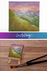 Mountain Sunset Small Canvas Mountain Landscape Mini Painting Etsy Small Canvas Mountain Sunset Art