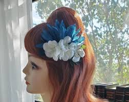 Blue & White Wedding Vintage Pinup 1940s 1950s 1960s Hair Flower Tiki Hair  Flower Rockabilly Bachelorette Hair Accessories Hair Clips