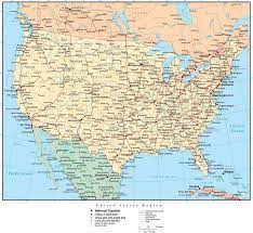 United states map with highways, state borders, state capitals, major lakes and rivers. United States Map With Us States Capitals Major Cities Roads