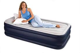 Intex Deluxe Pillow Rest Raised Airbed With Soft Flocked Top For Comfort Builtin Pillow And Electric Pump T Twin Air Mattress Air Mattress Camping Air Mattress