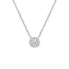 Our exclusive collection features a wide array of styles, available in various carat weights, diamond shapes, and price points. 18k White Gold Diamond Halo Pendant Brilliant Earth